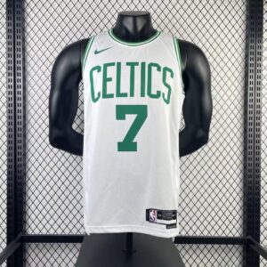 Camiseta branca número 7 de Jaylen Brown do Boston Celtics, temporada de 2023